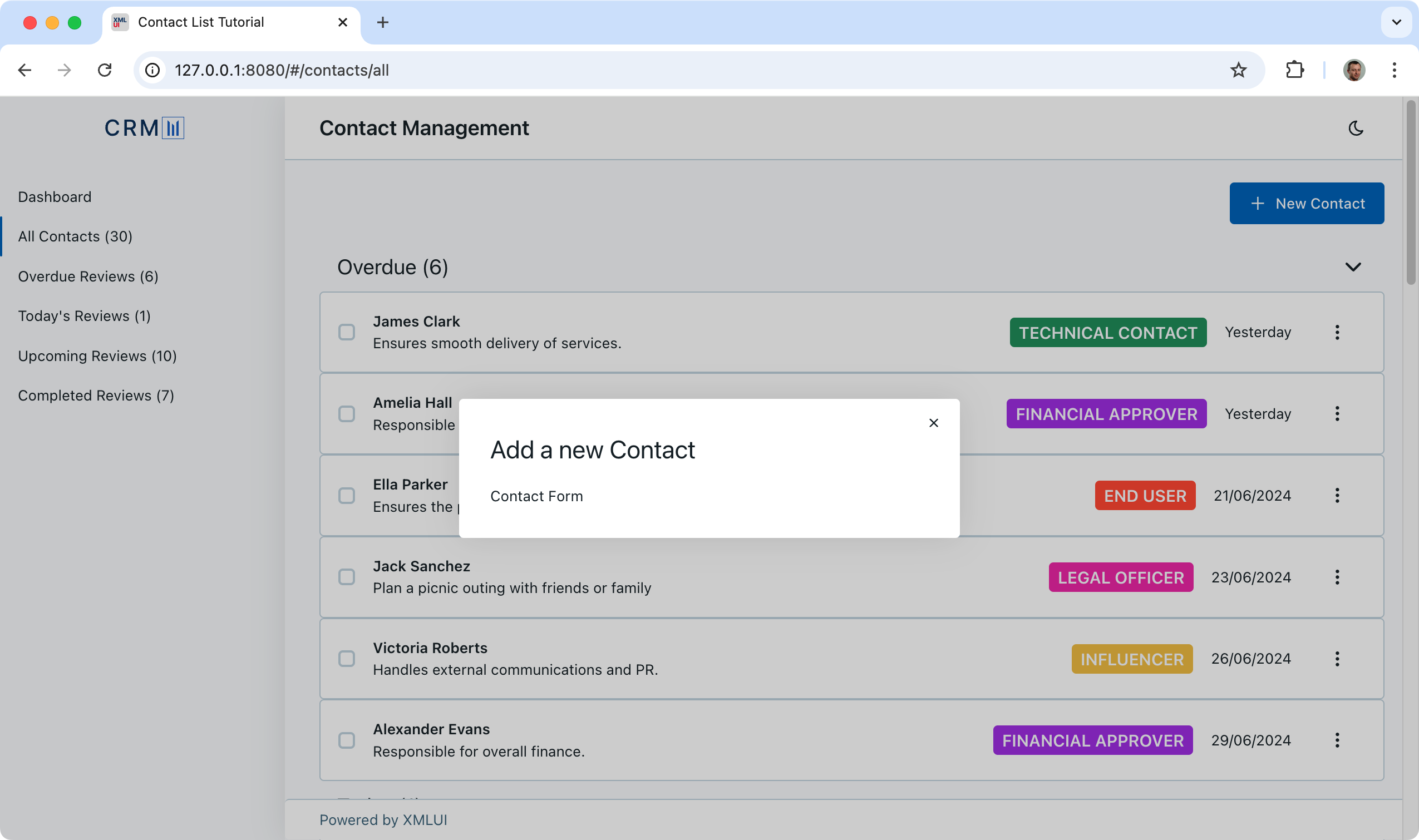 Contact dialog