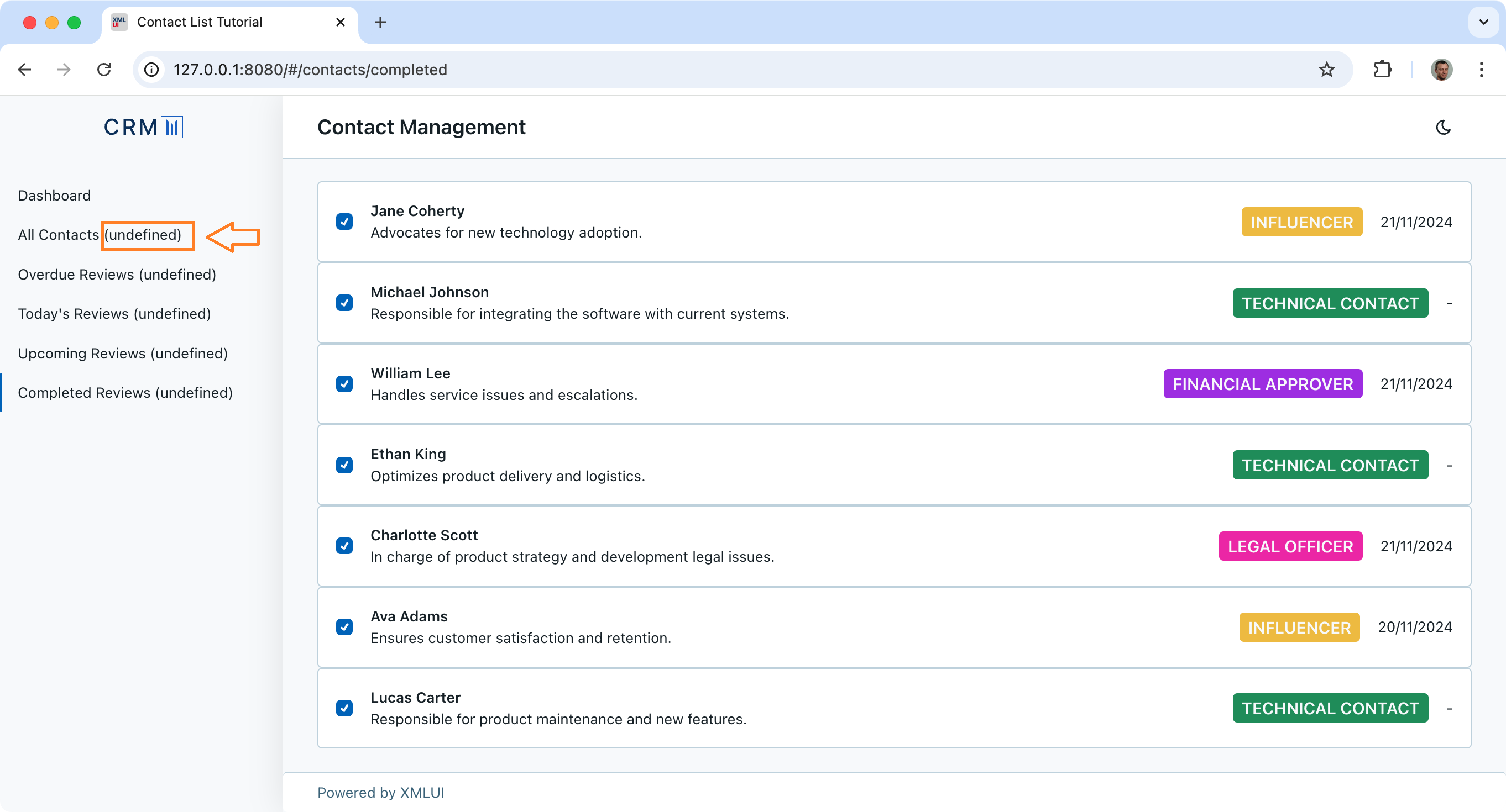 Completed tasks
